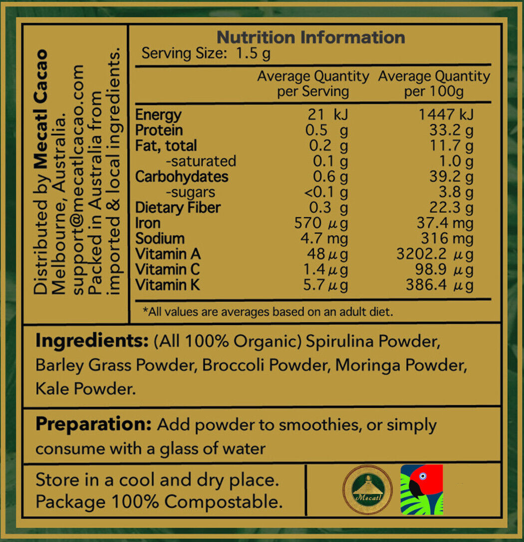 Daily Super Greens Blend 100% Organic Vitality Greens 1kg Superfood Supplement