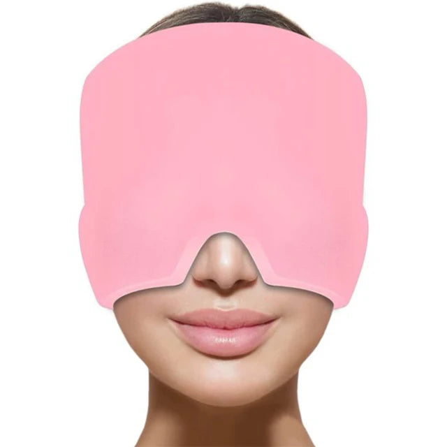 Gel Cold Ice Cap Relaxation Head Heat Treatment Head Wrap Face Mask Massage Sleep Tool Black and Pink