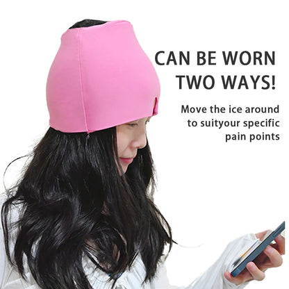 Gel Cold Ice Cap Relaxation Head Heat Treatment Head Wrap Face Mask Massage Sleep Tool Black and Pink